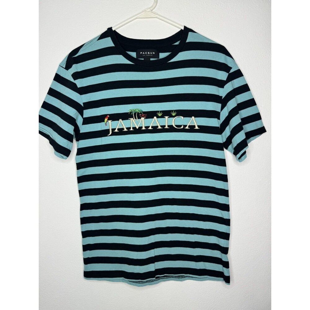 PACSUN Los Angeles Mens Top Striped Short Sleeve T Shirt Size S Jamaica Logo EUC